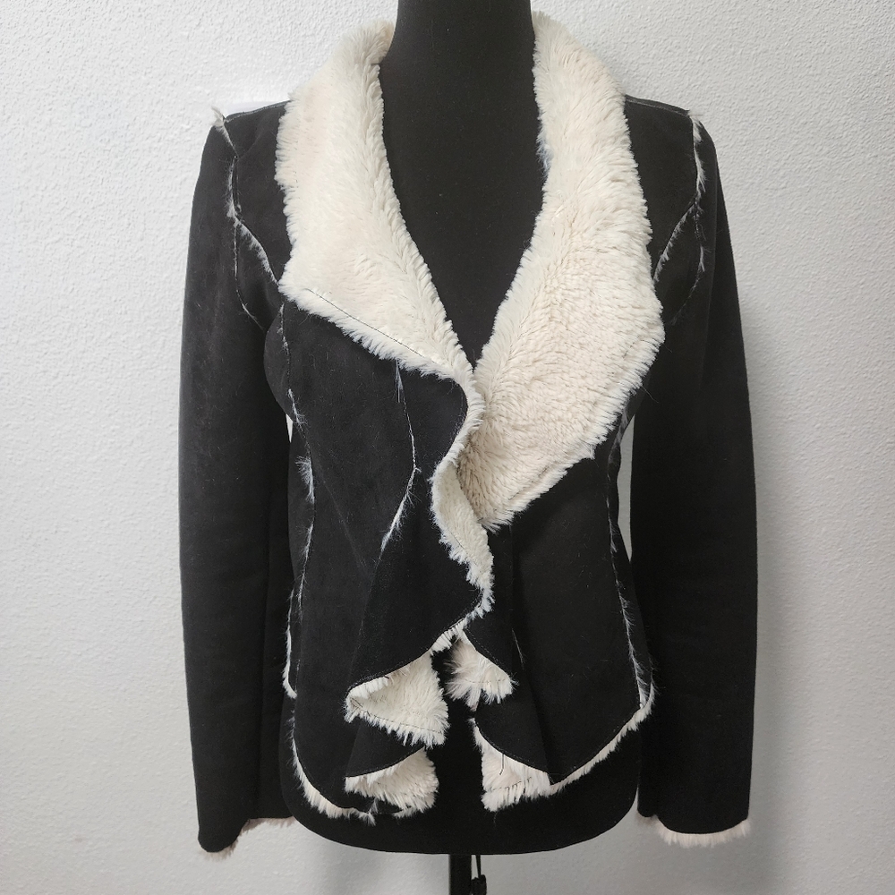Therapy by Lane Crawford Black Faux Suede Jacket with Cream Fleece Lining
